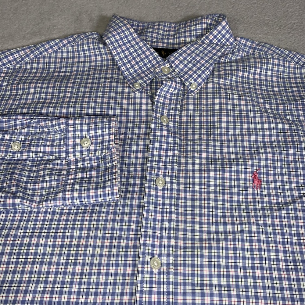 Ralph Lauren Shirt Mens XL Blue Check Long Sleeve Button Down Cotton Casual